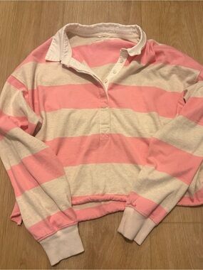 aerie Pink & Cream Striped Rugby Crop Top